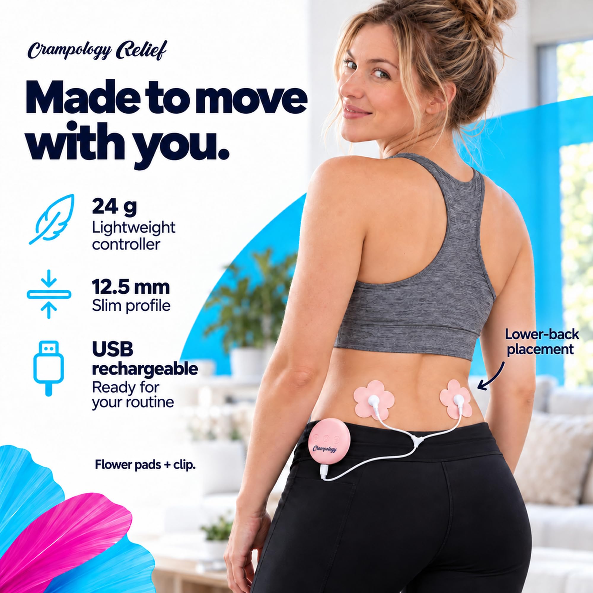 Relief-Period Pain Relief Device, Portable TENS Unit for Menstrual and PMS Cramps, Reduces Endometriosis Discomfort, Reusable Pads, Natural Cycle Support — Amazon image 3