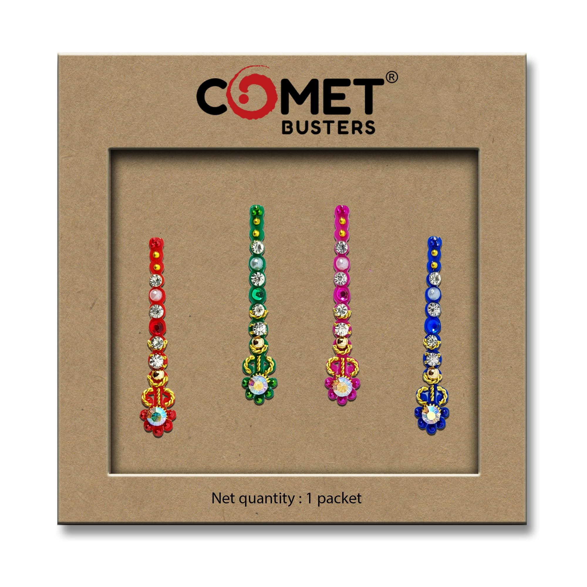 Comet Busters Long Multicolor Handcrafted Fancy Bindi For Women (BIN026) (30mm)-image-33