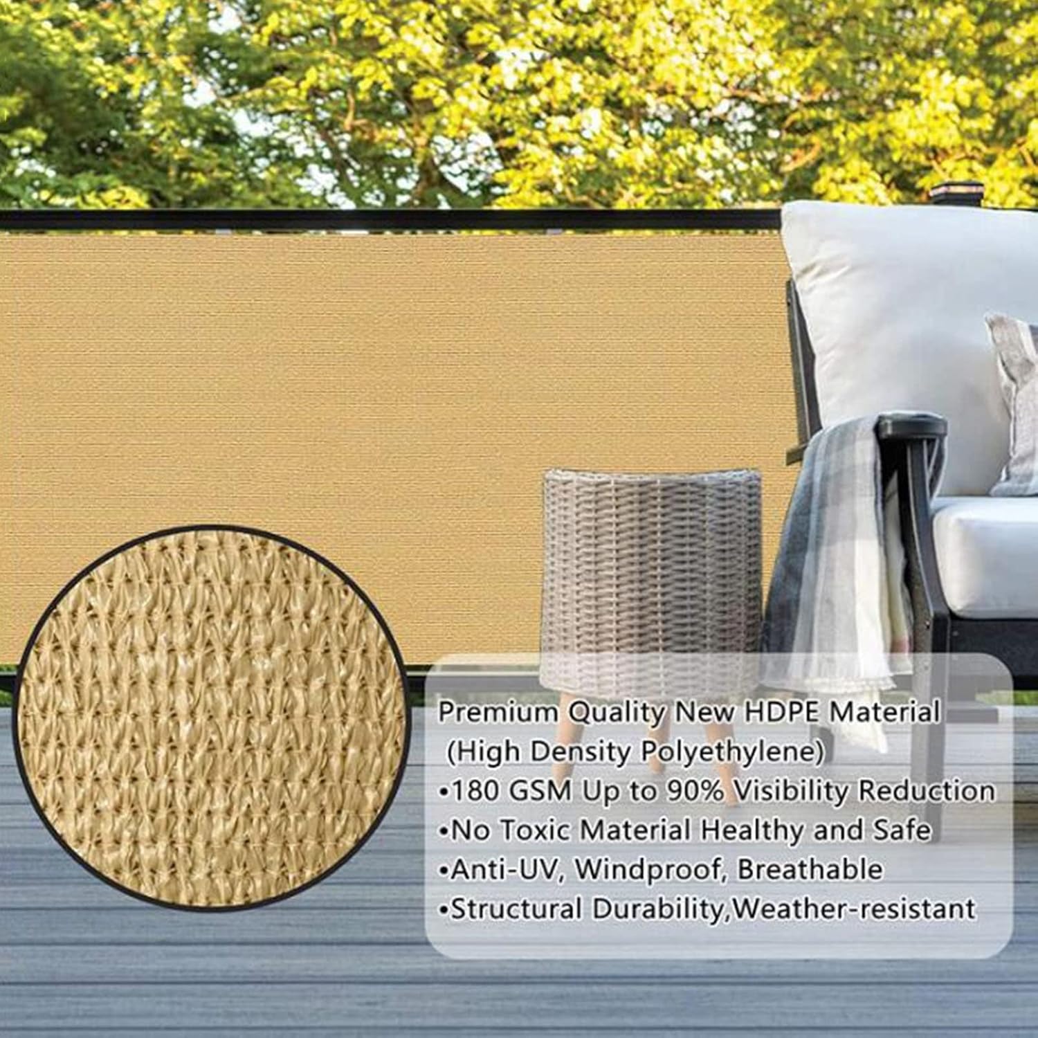 Sand Balcony Privacy Screen Fence Shade Netting Mesh Cloth with Gromments Windscreen Cover UV Protection for Patio Backyard Railing Shield 90% (Color : Beige Size : 2X3M) (Beige 2X3M)