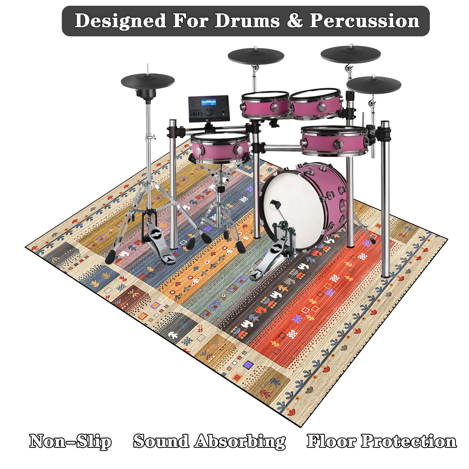 Tapis de Batterie Acoustique insonorisé, Tapis pour Tambour, Tapis pour Tambour antidérapant, Tapis pour Batterie electronique, 120 x 100 cm Tapis d'Instrument de Musique, Tapis Professionnel de Jazz