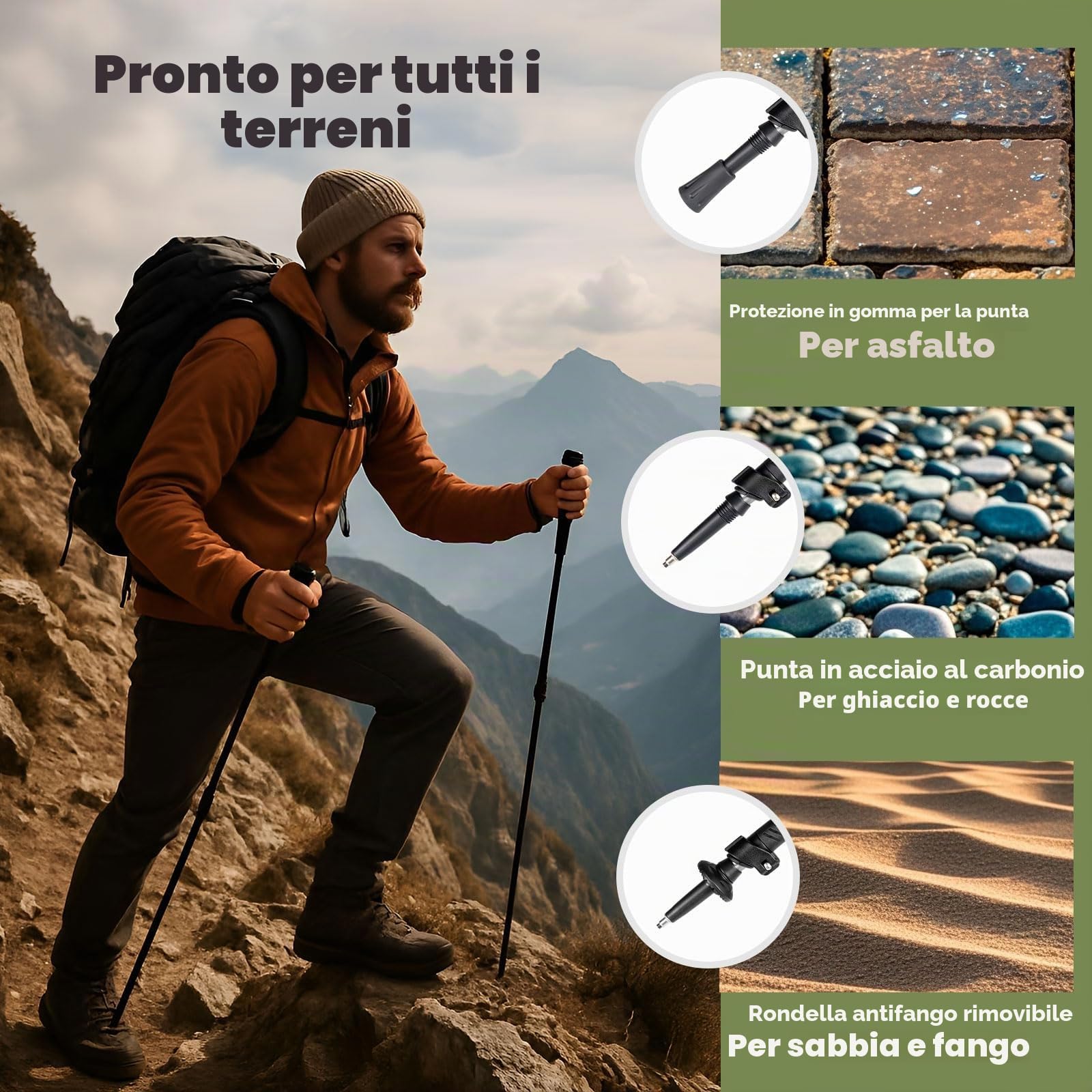 Bastoni da Trekking Pieghevoli, Bastoncini Trekking in 6061 Alluminio Telescopici 62-135cm Leggero con Manico in EVA, per Nordic Walking Montagna Escursioni Sci