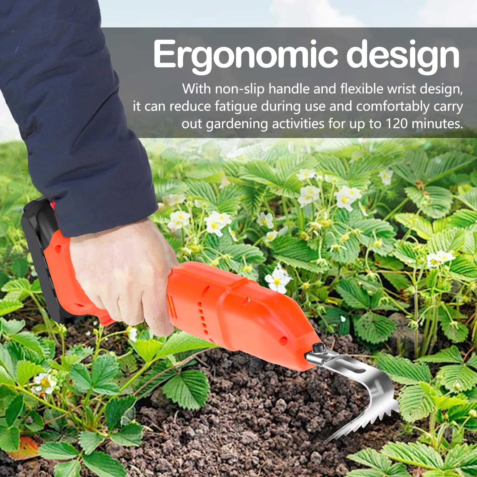 Motoazada, Motocultor de 21 V con Batería de Litio Recargable Motoazada de 2500 RPM con Doble Interruptor Herramientas de Jardín con Profundidad de Trabajo de 30 mm para Aflojar Tierra Y Desherbar