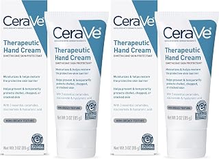CeraVe Therapeutic Hand Cream for Dry Cracked Hands With Hyaluronic Acid and Niacinamide,Fragrance Free 3 Ounce,(Pack of 2)