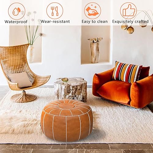 Miniatura 61 de Thgonwid Puf de almacenamiento marroquí sin rellenar, asiento otomano hecho a mano, de piel sintética, reposapiés, para sala de estar, dormitorio o