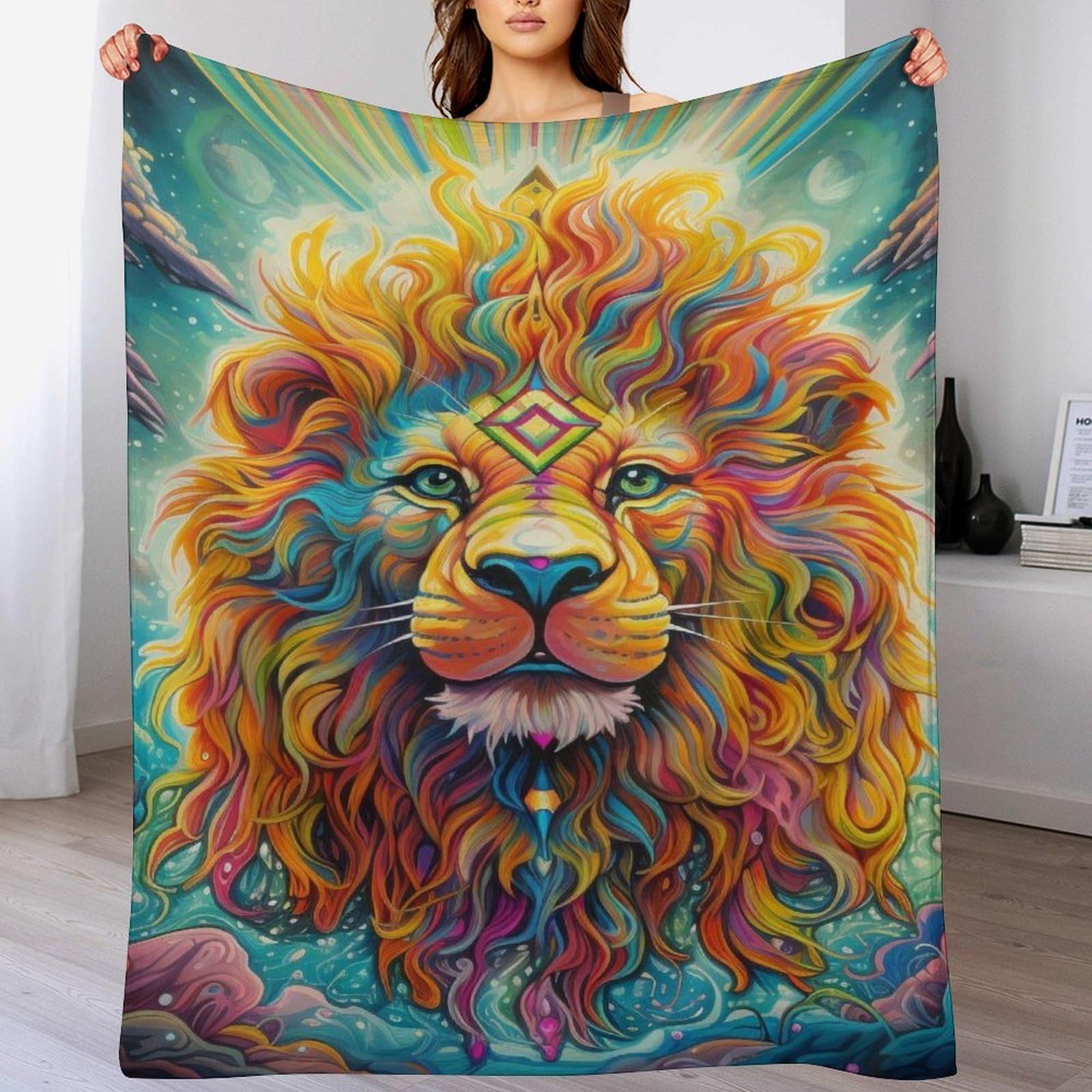 Manta para sofá de león en franela gruesa y cálida de 130x150 cm