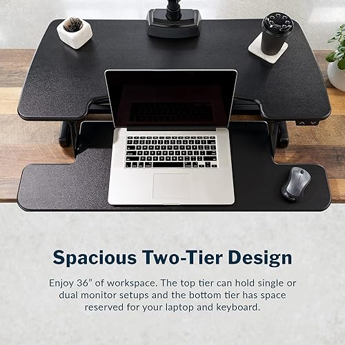 Miniatura 5 de Vari Varidesk Pro Plus 36 - Convertidor eléctrico de escritorio de pie, 11 ajustes de altura + elevación de resorte, diseño de 2 niveles, bandeja