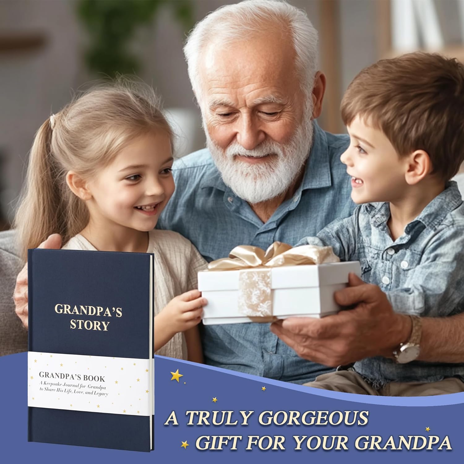 Grandpa's Life Story Journal, Grandpa Book To Fill Out, Heirloom Books for Grandparents, Meaningful Keepsake Gifts from Granddaughter Grandson for Father's Day, Birthday, Christmas (Grandpa Blue) - Image 6