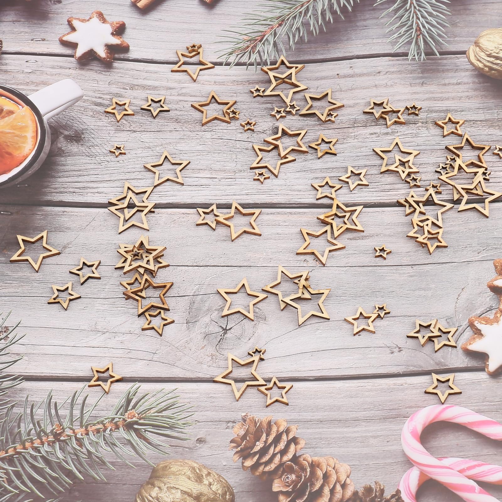 200pz Stelle Decorative Bianche Coriandoli Stelline Legno Natale Mini Stelline Decorazione Natalizia Tavolo Trucioli Naturale per Decorazioni Natalizie Fai da Te Artigianato