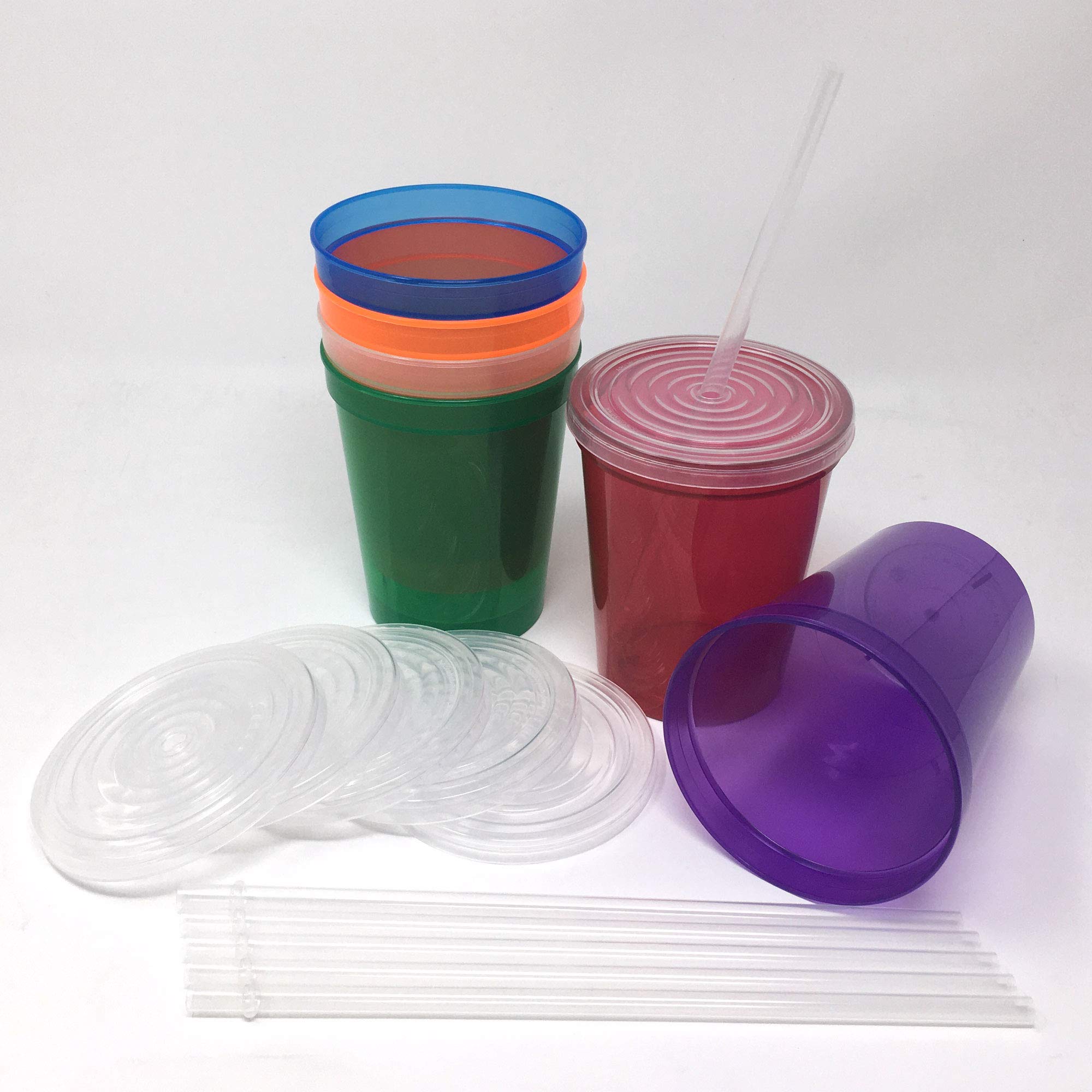 Amazon.com: Rolling Sands 16 Oz. Reusable Plastic Stadium Cups with Lids, 6  Pack, USA Made Tumblers and Lids, Includes 6 Reusable Straws; Dishwasher  Safe, Translucent Assorted : Health & Household