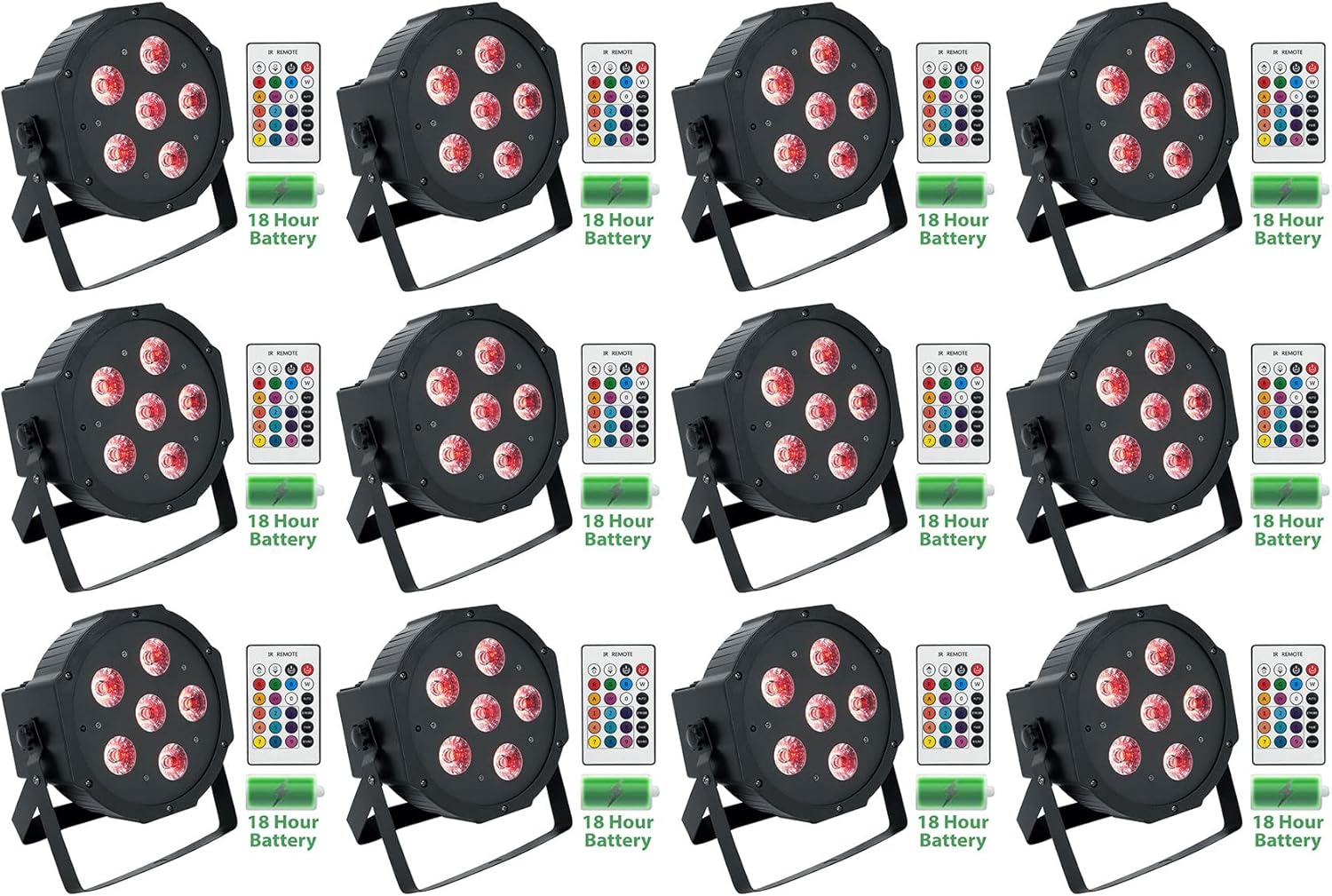 Rockville Battery PAR 61 RGBWA UV Rechargeable Battery Powered DMX Wash Light, Remote Control, Color Mixing, for DJ Stage Uplighting and Events, 12-piece