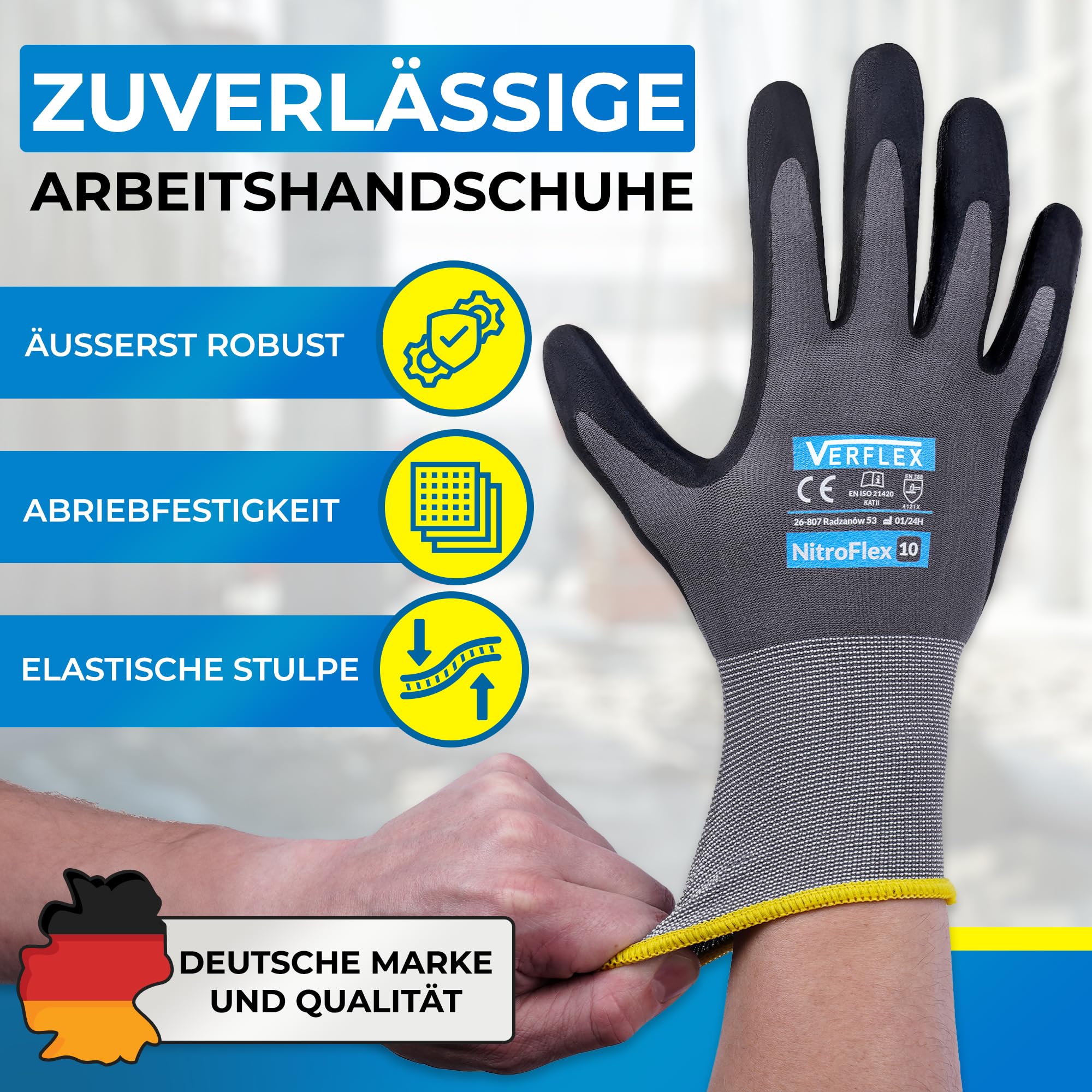 Arbeitshandschuhe Herren aus Nylongewirke (12 Paar) - Präzise und Angenehme Schutzhandschuhe - Robust Montagehandschuhe aus Atmungsaktiv Maschenware - Grau - 10-XL