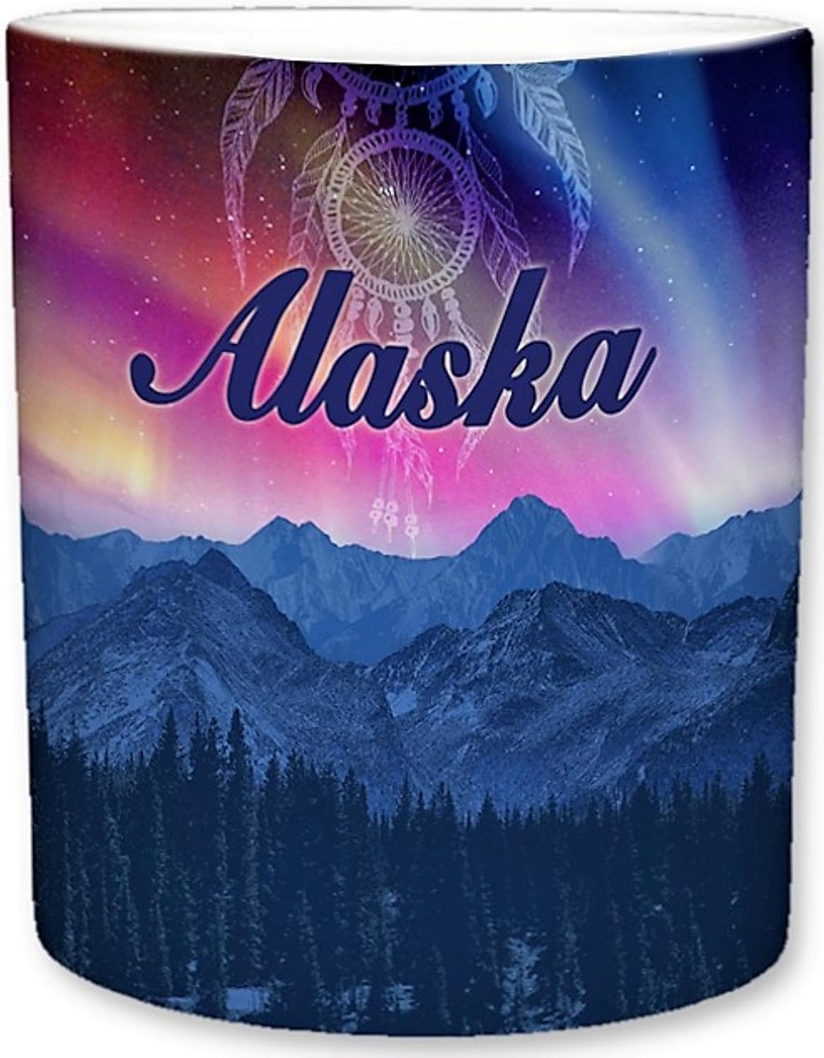 Sweet Gisele | State of Alaska Inspired Mug | Ceramic Coffee Cup | Mountainous Scenery | Aurora Borealis Detailing | Faded Dreamcatcher | Vivid Colors | Great Novelty Gift | 11 Fl. Oz - Image 2