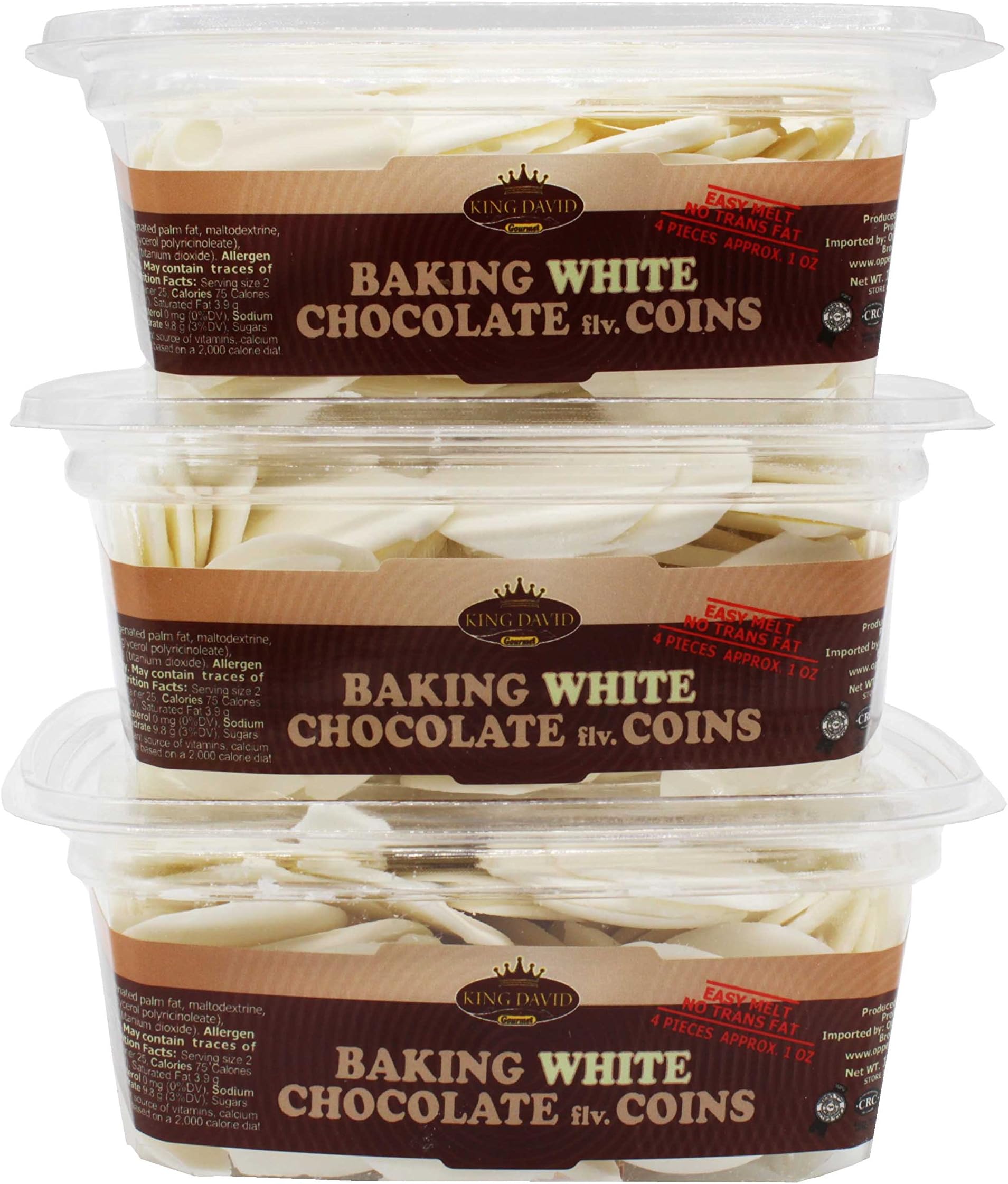 King David Kosher Easy Melt Non Dairy White Baking Chocolate Flavored Coins 12.34-ounce Jars (Pack of 3)