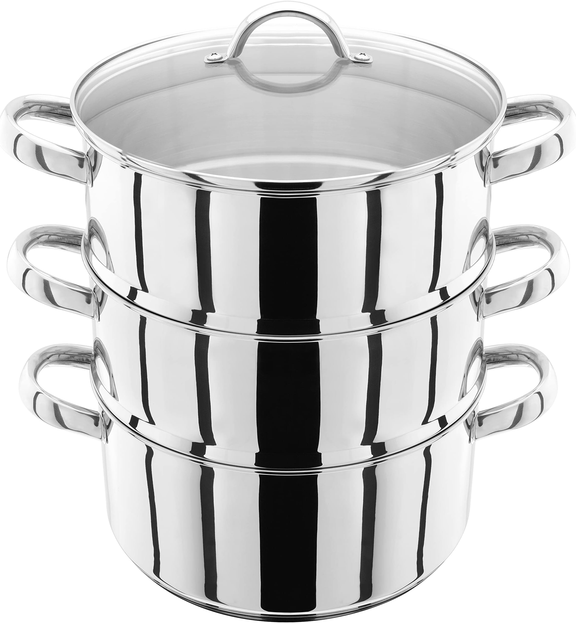 Judge JX05 Stainless Steel 3 Tier Steamer Set with 24cm 3.4L Casserole, 2 Steamers and Lid, Induction Ready, Gift Boxed - 25 Year Guarantee, Silver
