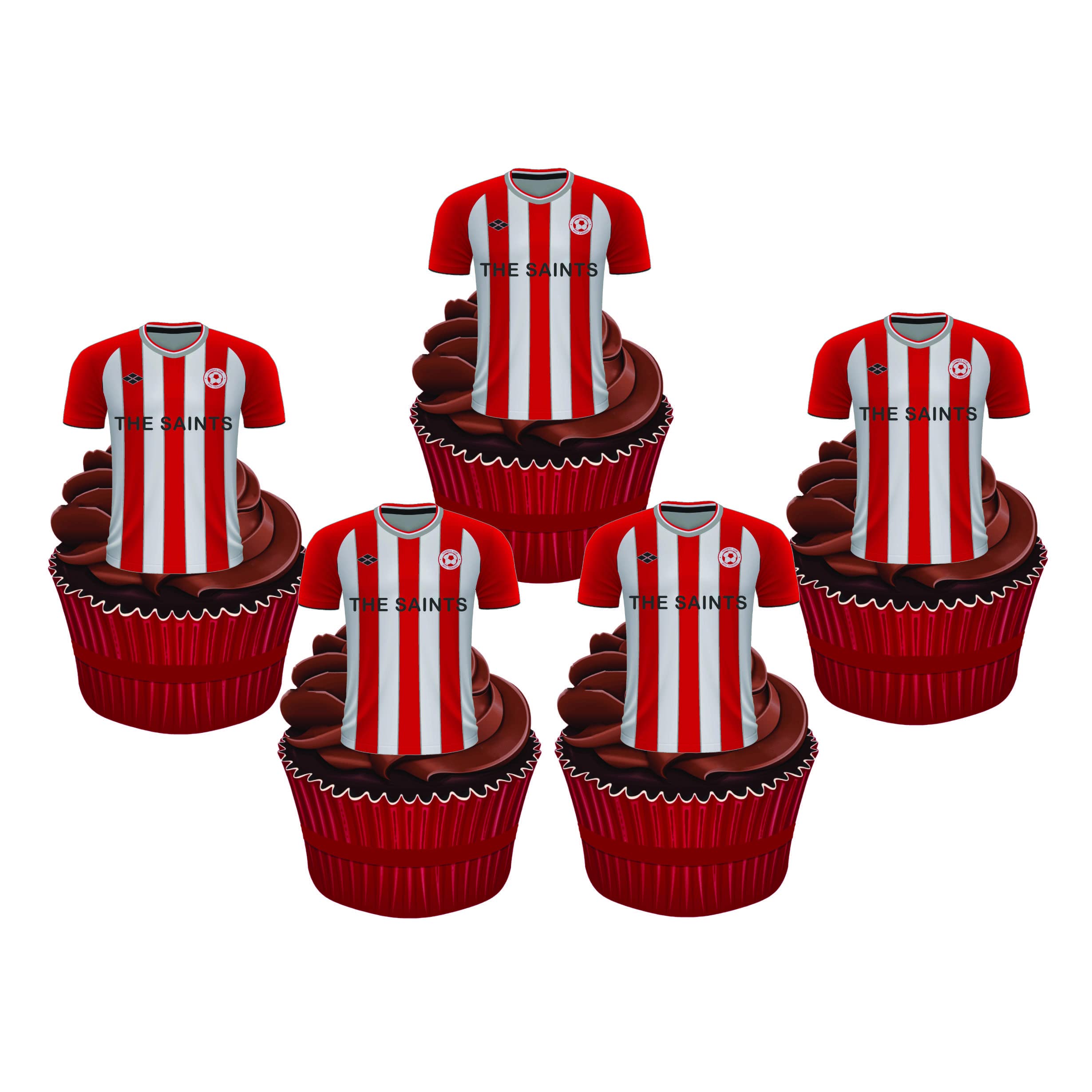 Baking Bling12 x Southampton FC Football Shirts - Choose from UNFLAVOURED or Vanilla-SWEETENED Toppers - Fun Novelty Birthday Premium Stand UP Edible Wafer Card Cake Toppers Decorations (Vanilla-Sweetened)