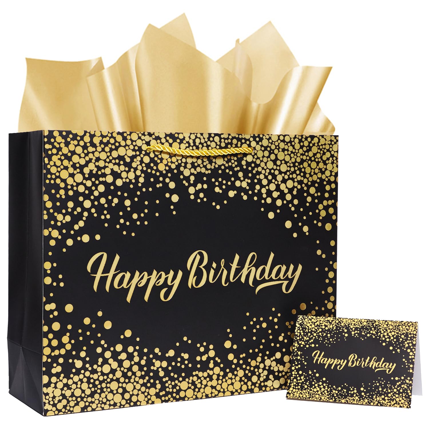 Black 13.3' Large Birthday Gift Bag with Tissue Paper and Greeting Card for Men Women's Birthday Supplies (Black)