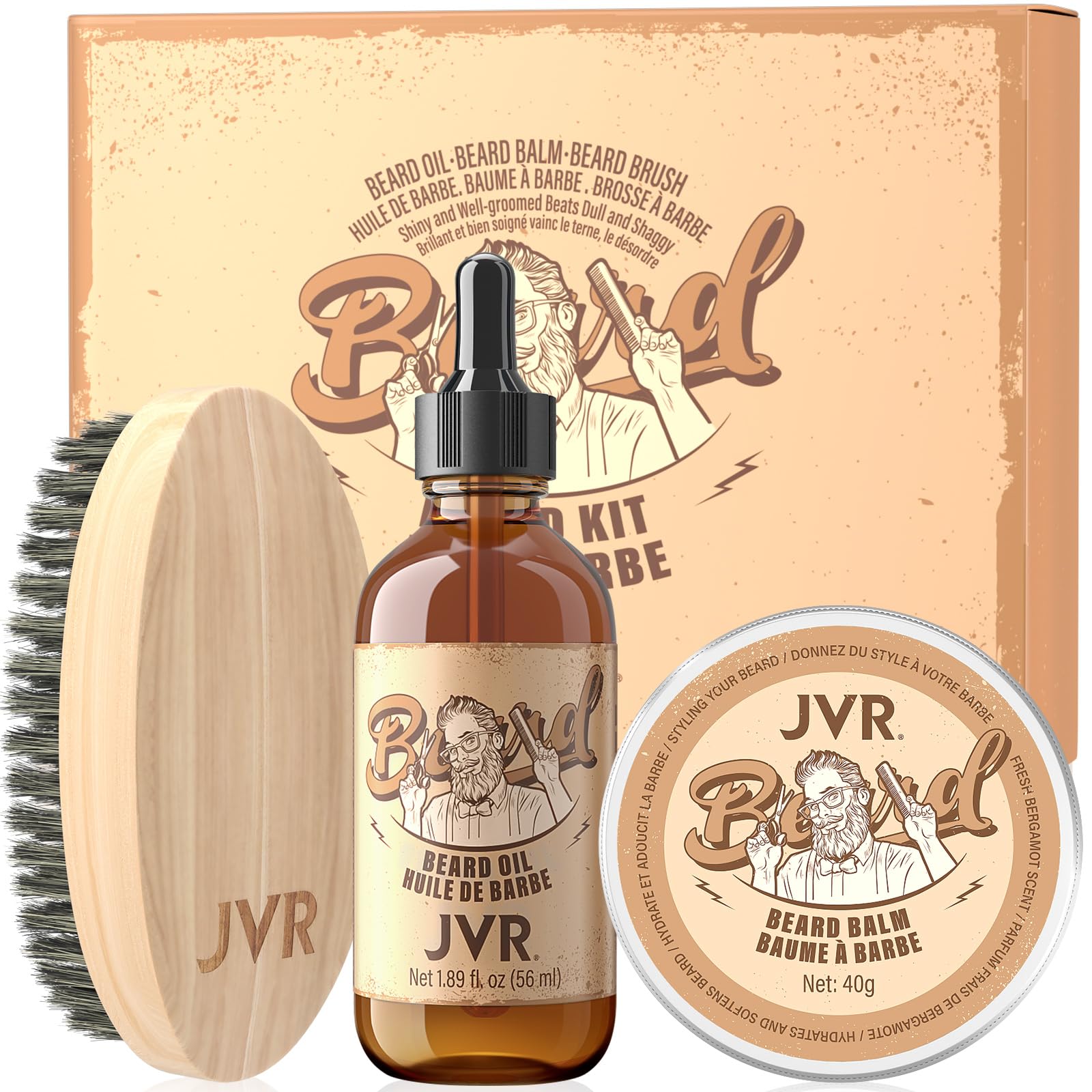 JVR Beard Grooming Kit for Men, Beard Care Kit with Beard Oil