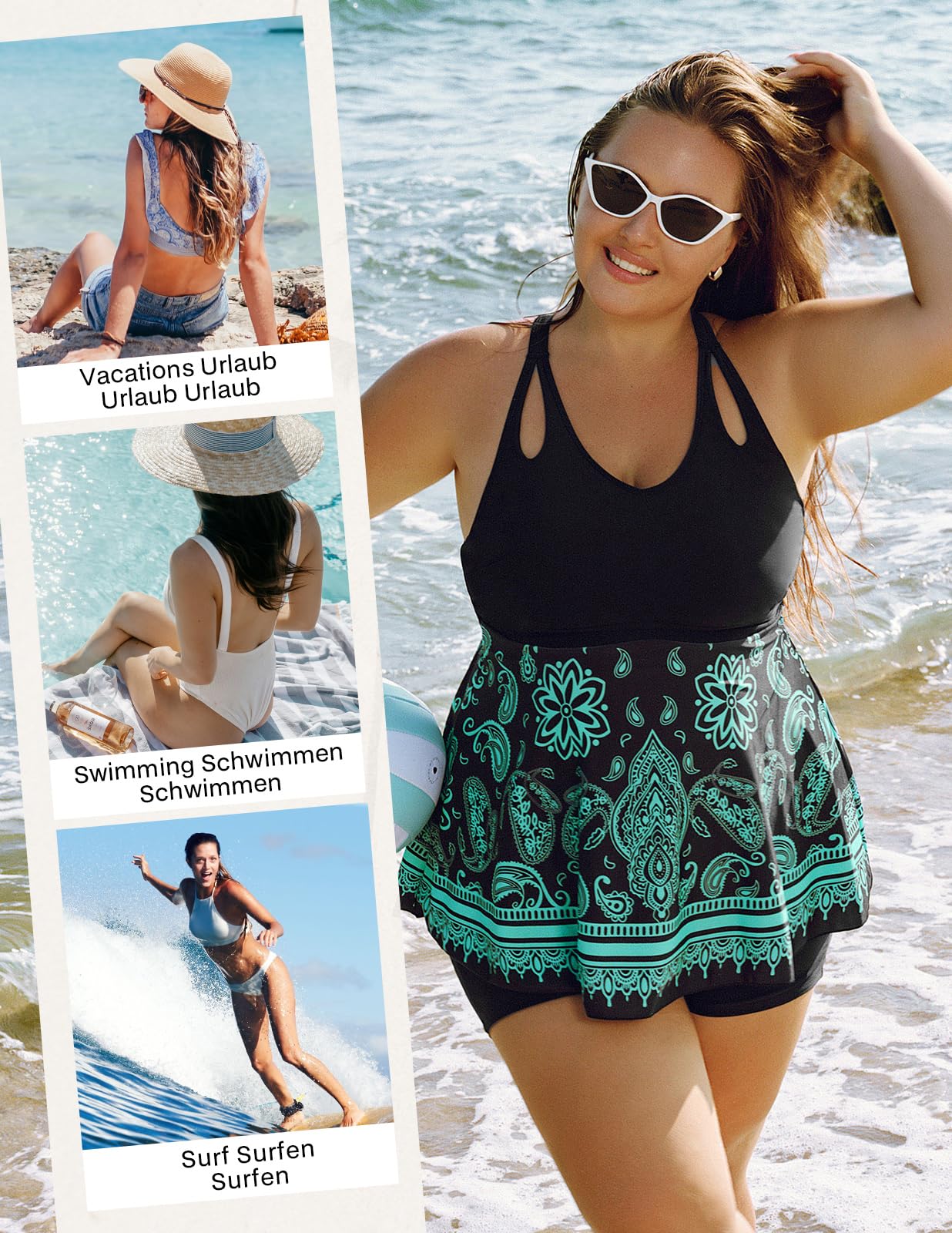 Hanna Nikole Costume da Bagno Due Pezzi da Donna con Controllo della Pancia e Vita Alta Costume da Bagno Vintage con Gonna