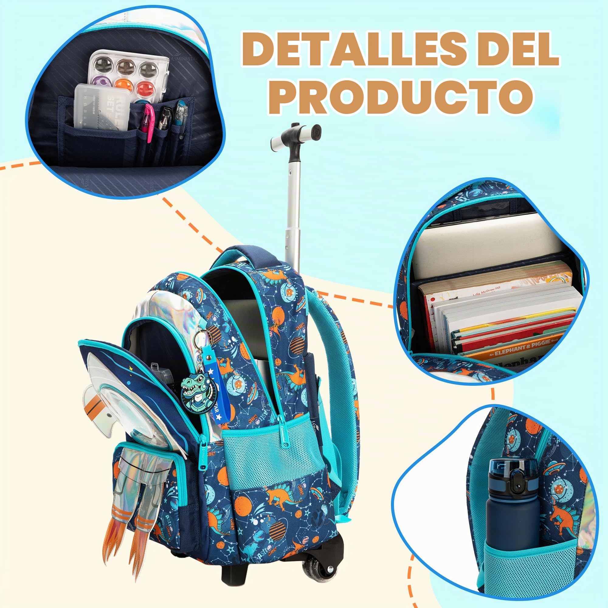 HTgroce Mochila Ruedas Niños Vuelta al Cole Material Escolar