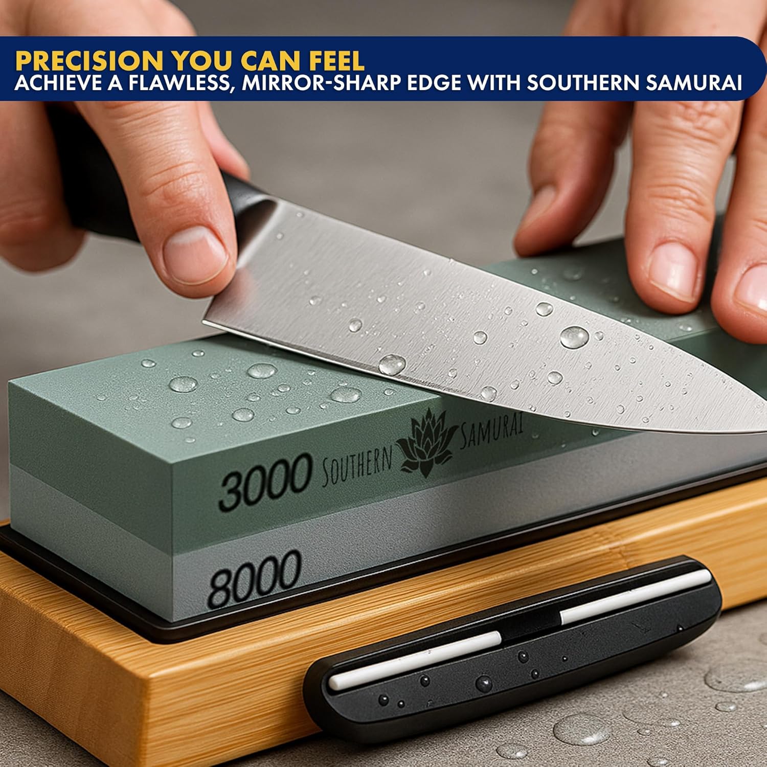 Sharpening Stone Set 400/1000 3000/8000 Grit – Dual Grit Whetstone Knife Sharpening Kit with Angle Guide & Non-Slip Bamboo Base by Southern Samurai