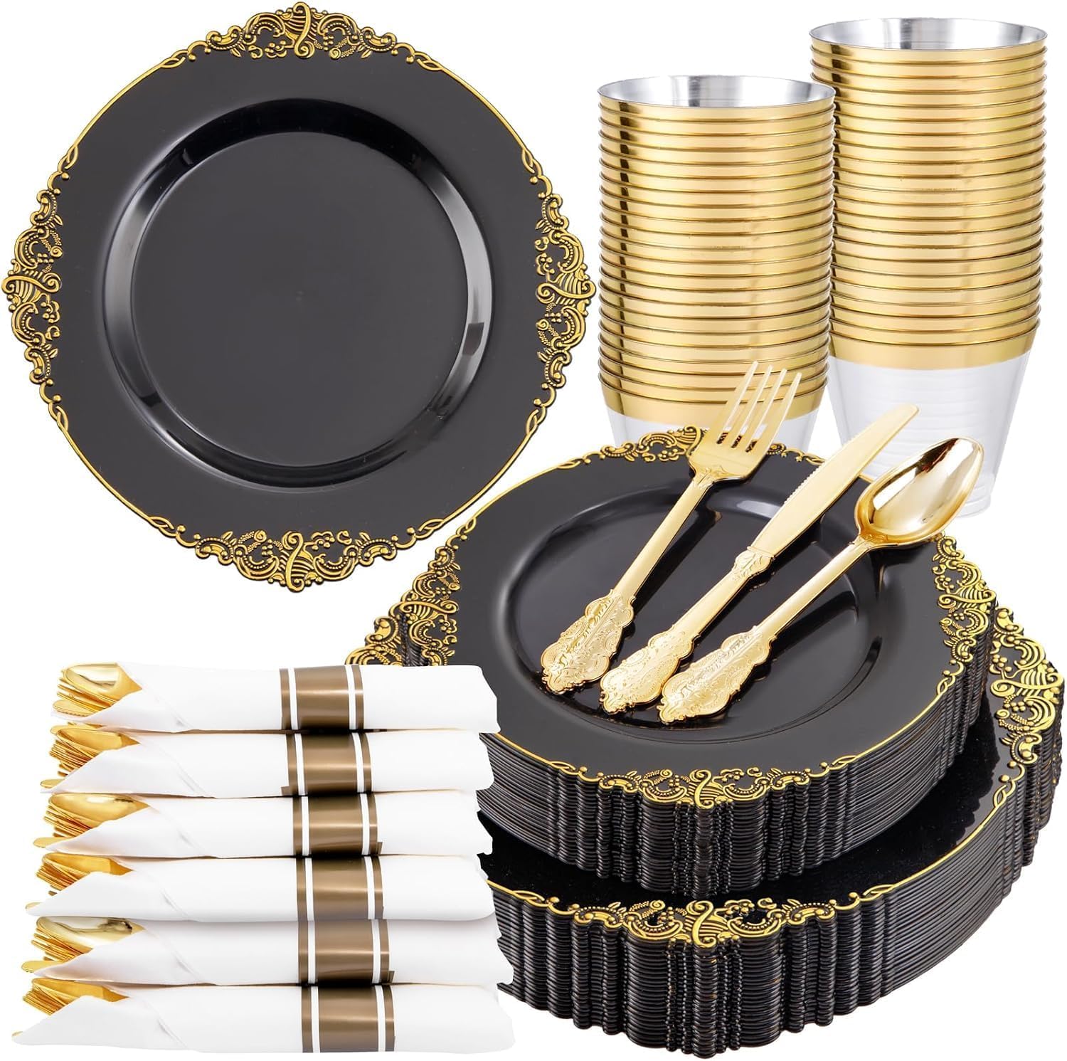 Elegant Green Gold Disposable Plates -13