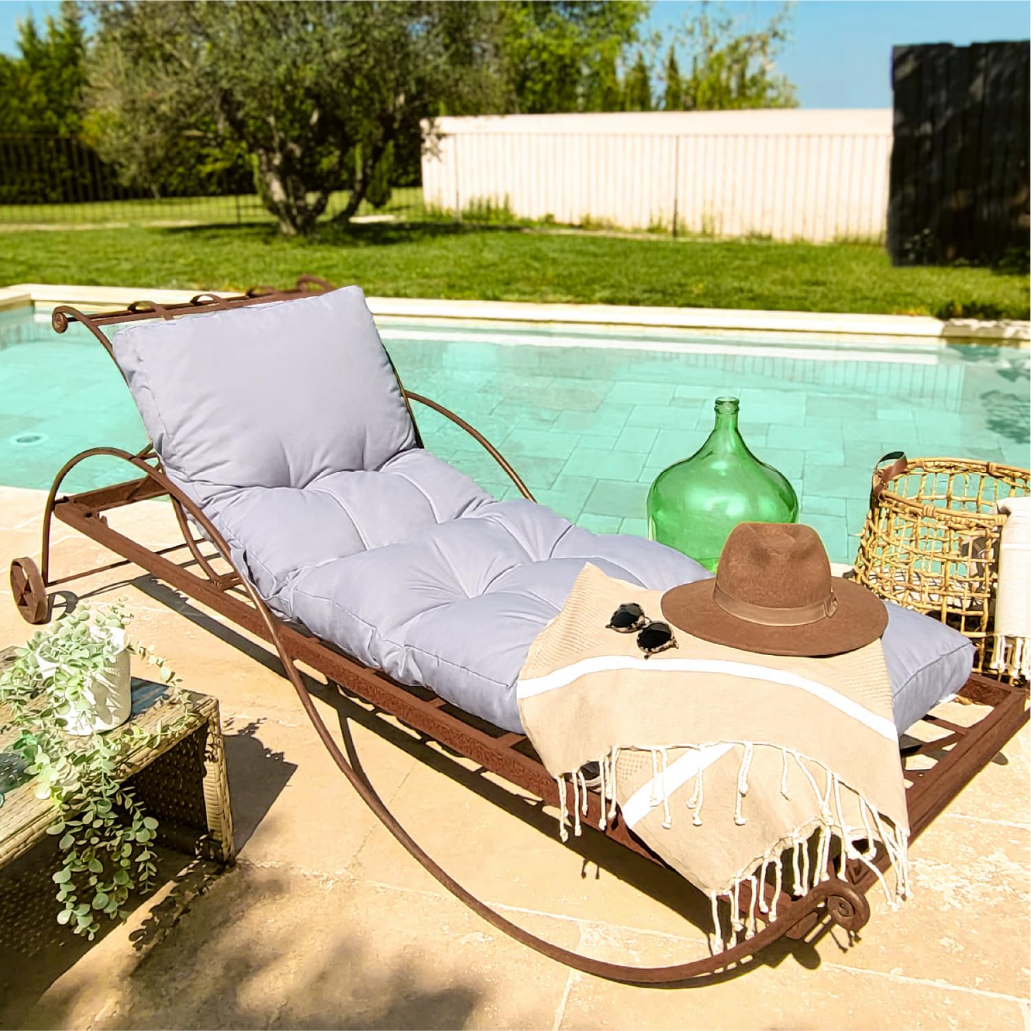 Coussin De Transat Extérieur Surwin - Taille 53x158 Cm, Motif étoile Bordeaux - Tissu Polyester, Rembourrage Coton