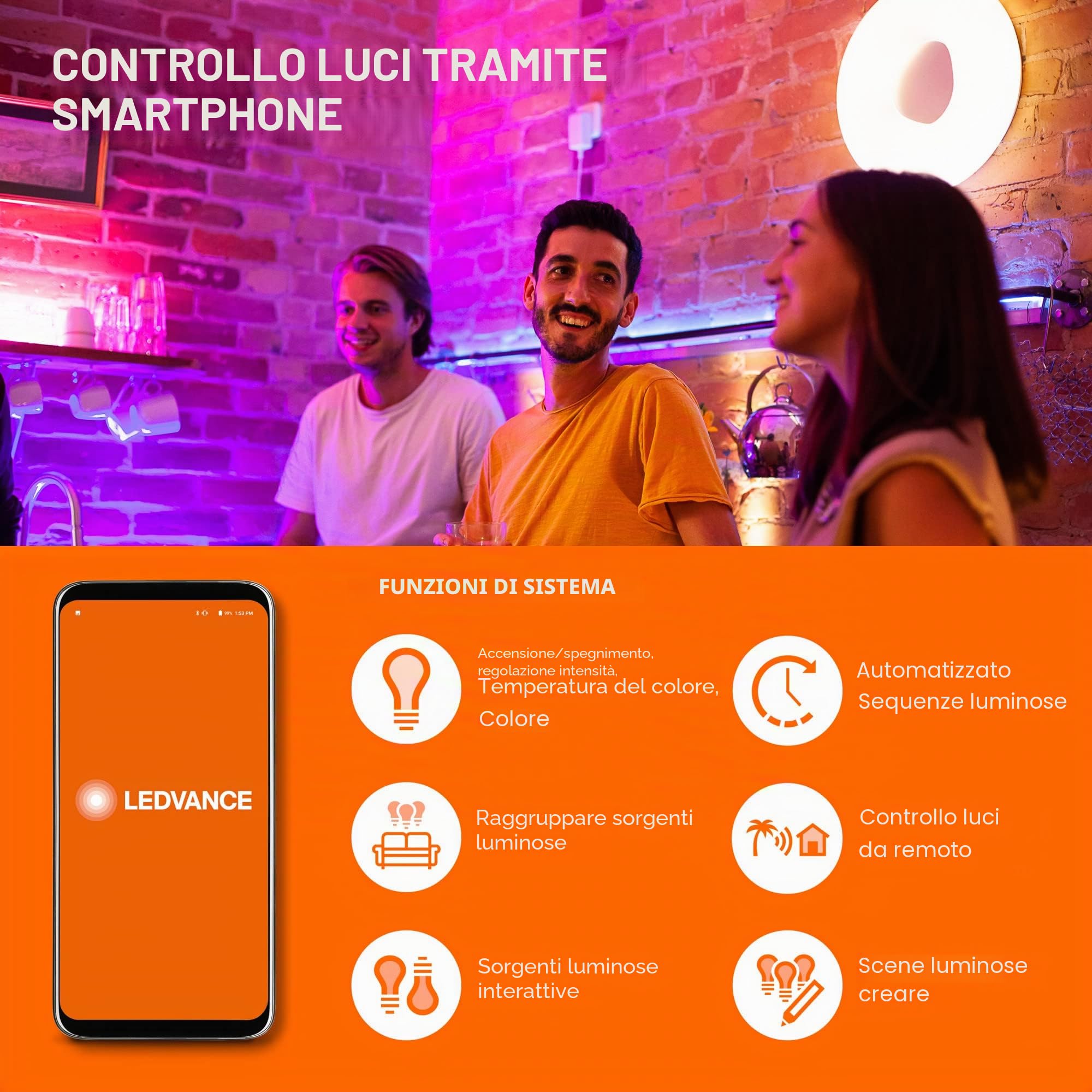 LEDVANCE Applique e plafoniera LED intelligente per interni con tecnologia WiFi, colore della luce variabile (3000K-6500K), grigio, 480mm, compatibile con Google e Alexa, SMART+ WIFI ORBIS MOON