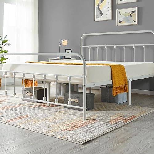 Miniatura 3 de Topeakmart Marco de cama de metal de estilo victoriano tamaño matrimonial con cabecero, base de colchón, no necesita somier, almacenamiento debajo
