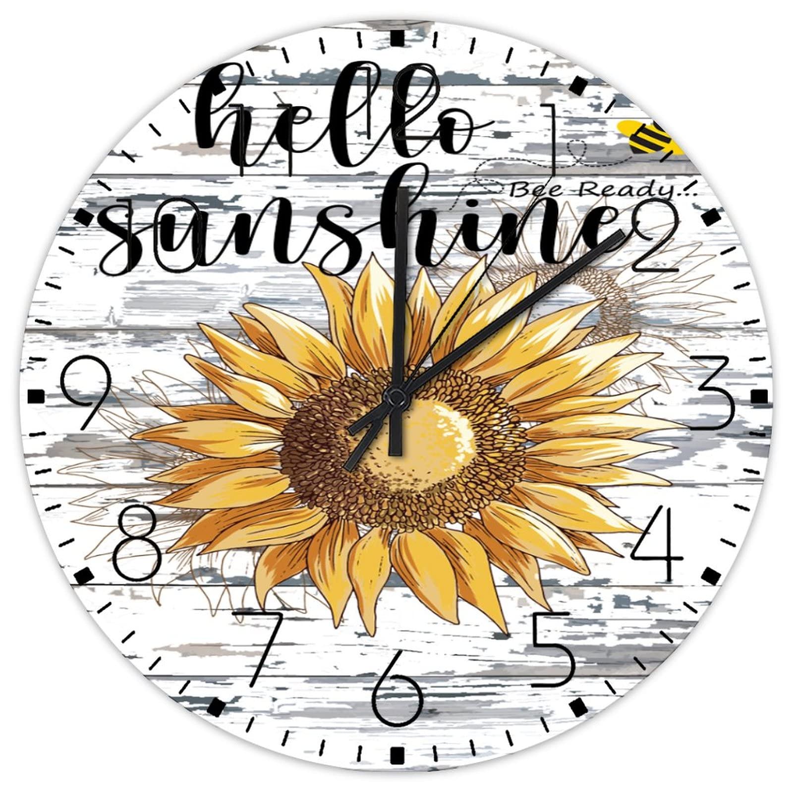 Horloge murale sans tic-tac en bois Hello Sunshine grand format 38 cm pour salon