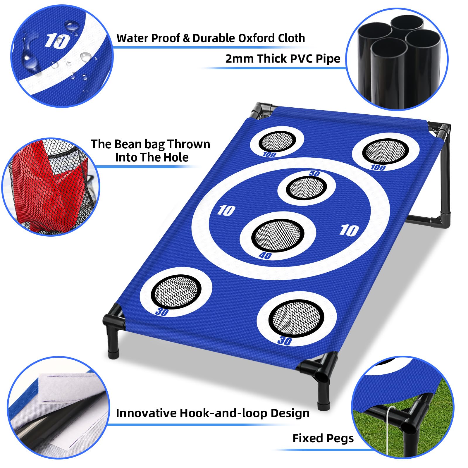 NZQXJXZ Cornhole Spiel Outdoor, Tragbar Cornhole Toss Set mit 8 Cornhole Säckchen und Tragetasche, Ideal für Erwachsene, Familie, Garten, Rasen, Strand, Camping, 3 x 2 Ft