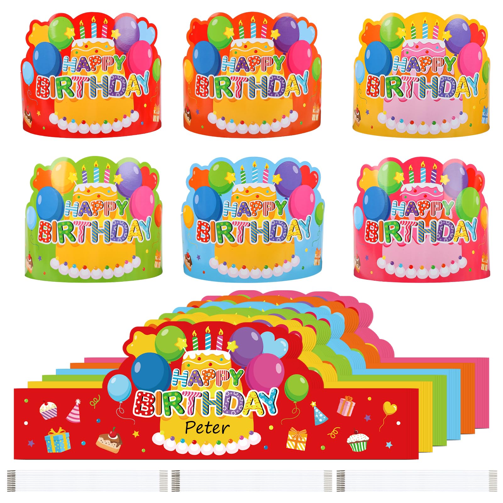 36 Pack Birthday Crowns for Kids Classroom Paper Adjustable Birthday Hat Crowns for School Party Supplies (Colorful 36)