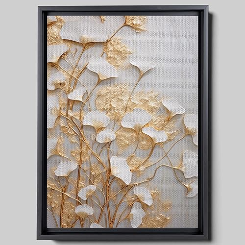 Original Ginkgo biloba Print On Canvas, Modern Textured Gold Wall Art, Abstract Gold Leaves Print, Living room Wall Decor, Modern Wall Art, Print