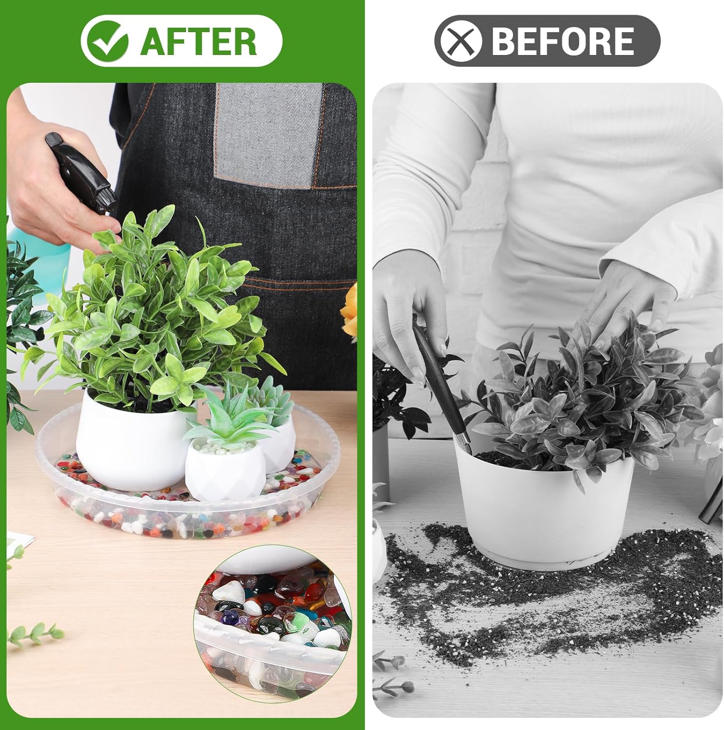 GREANER 15 Inch Plastic Plant Trays, 6PCS Pot Saucers for Plants, Large Plant Plate Dish for Indoor Flower Pots and Planters, Clear Plant Saucer Drip Trays for Plant Accessories