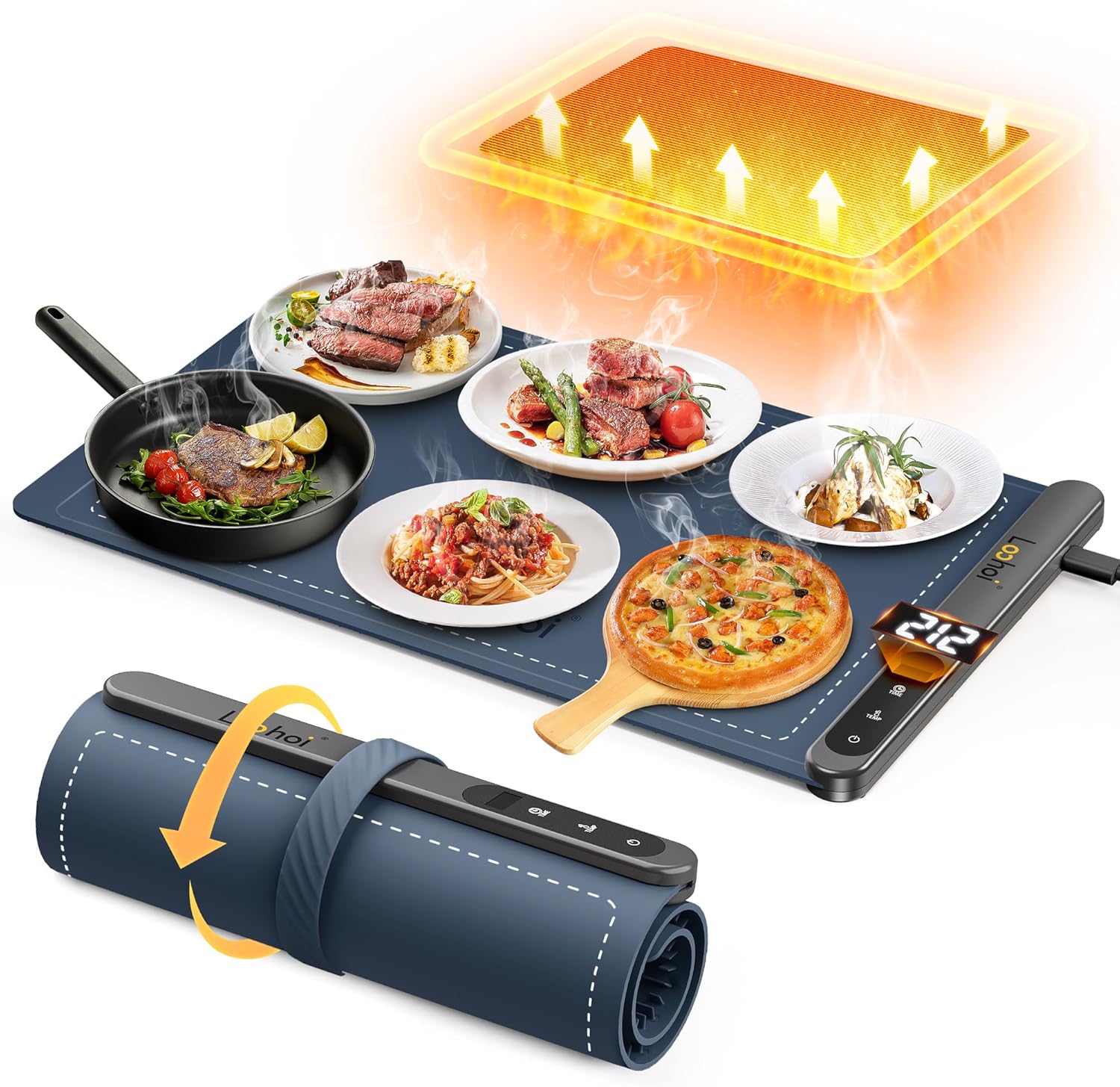 Food warming mat with full-surface heating, 6-temp control