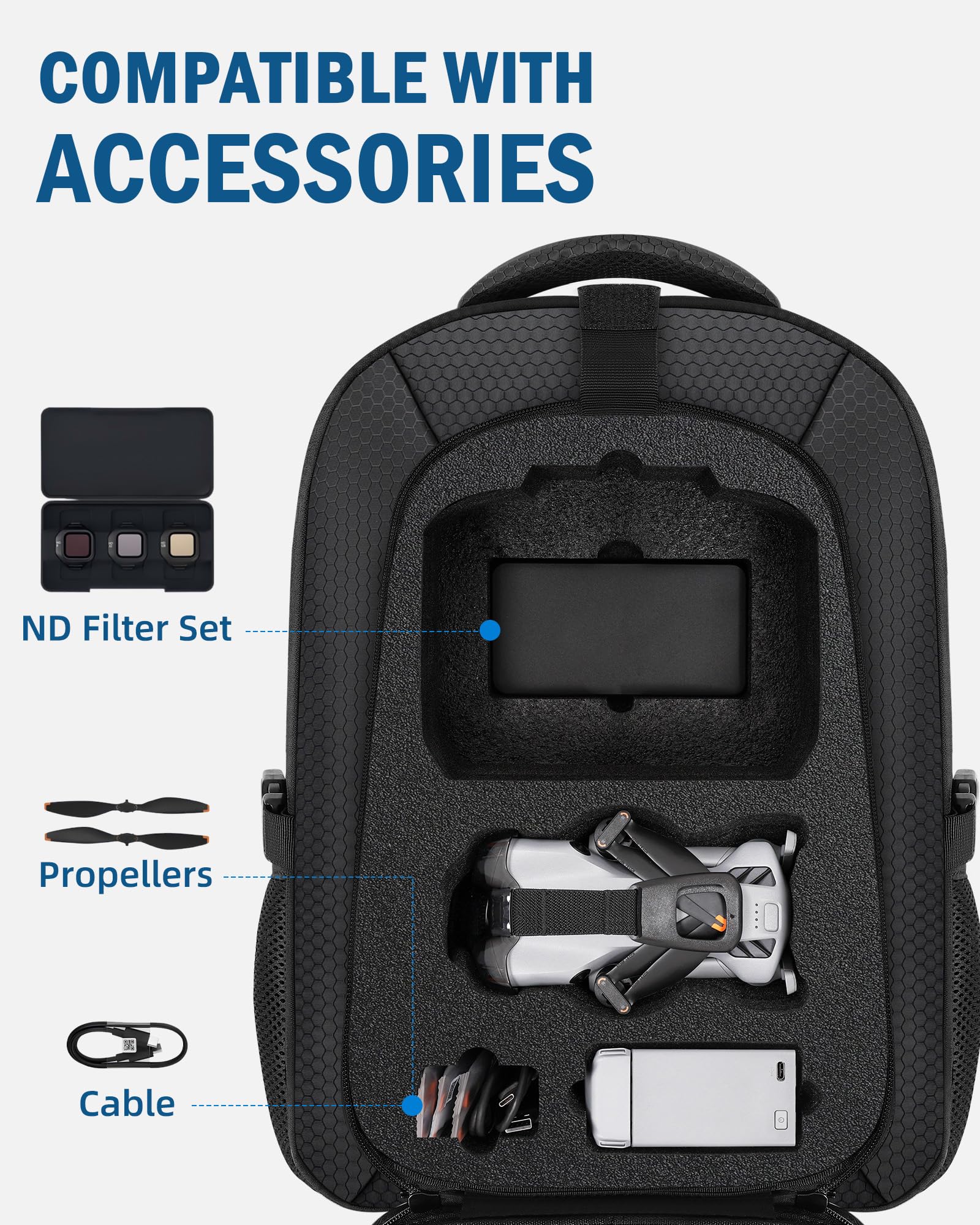 PEKREWS Sac À Dos Pour DJI Mini 5 Pro, RC 2/RC-N3, Sac Grande Capacité Compatible Ordinateur 15,6 Pouces, Valise Rigide Déperlante Pour Accessoires Fly More Combo