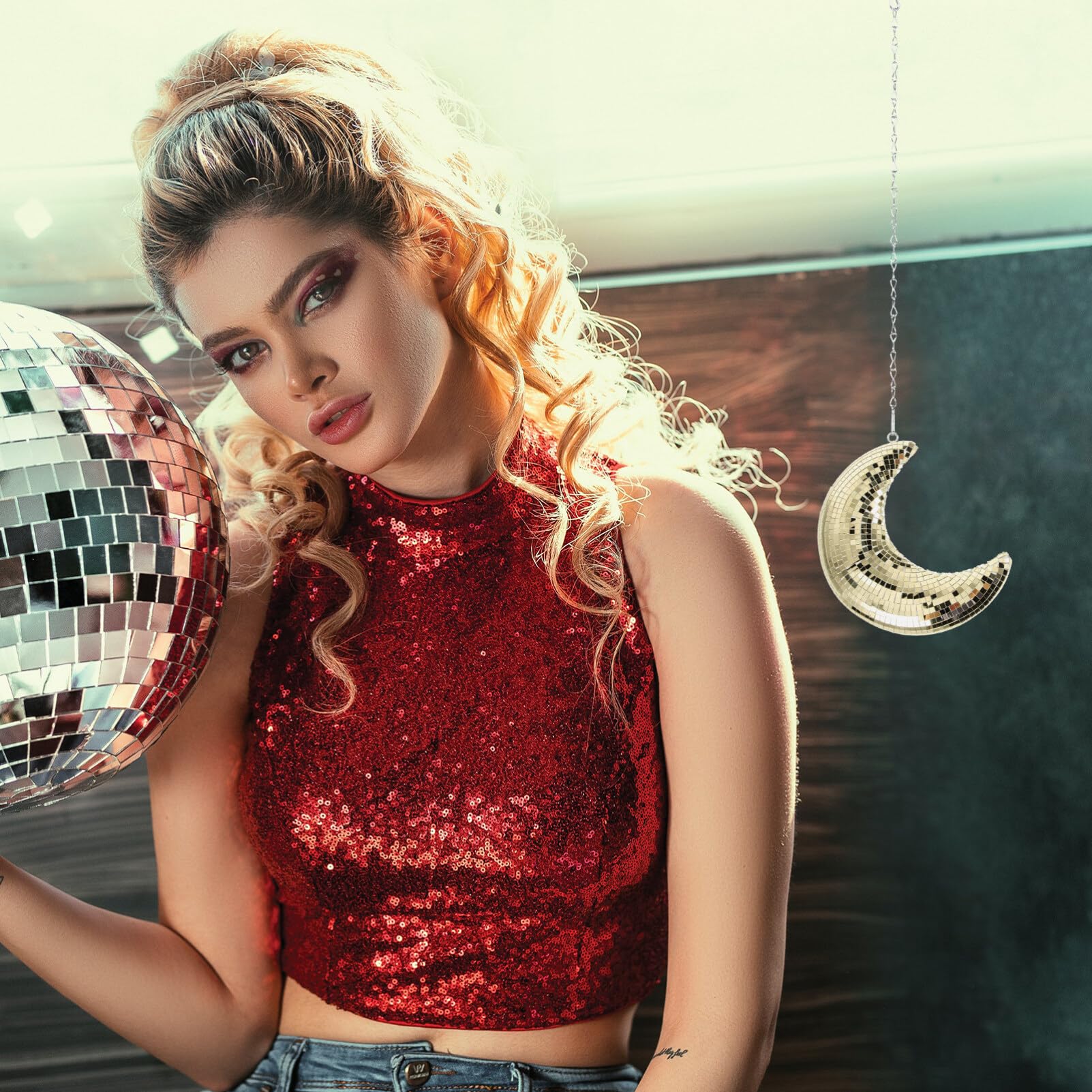 Operitacx Moon Shape Disco Decor Ceiling Hanging Decor for Party Disco Room Decorations