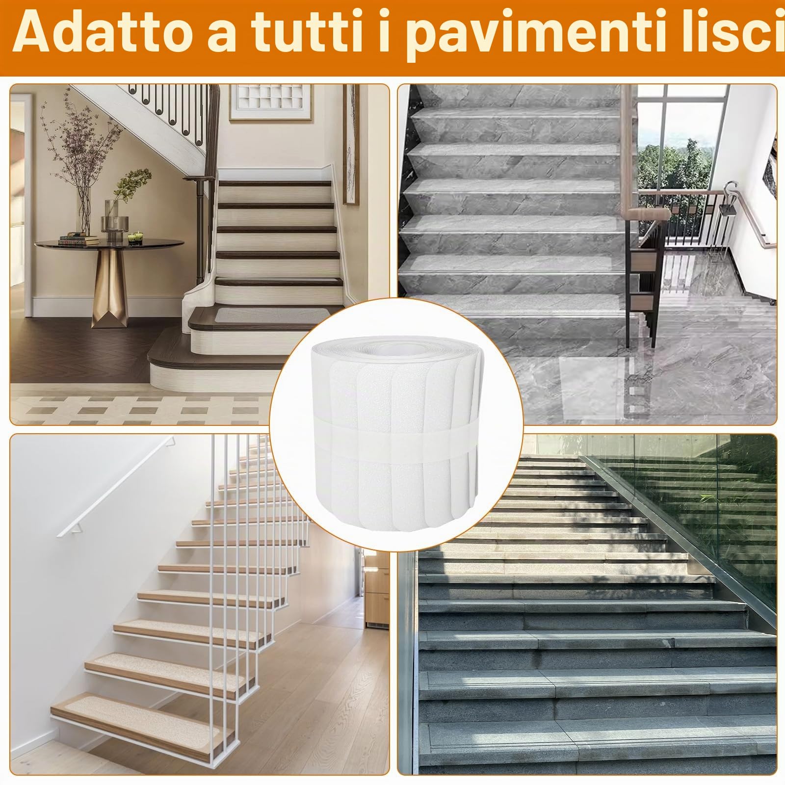 Set di 15 tappetini antiscivolo per gradini, autoadesivi, antiscivolo, per scale, trasparenti, antiscivolo per gradini in legno e pavimenti (10 x 60 cm)