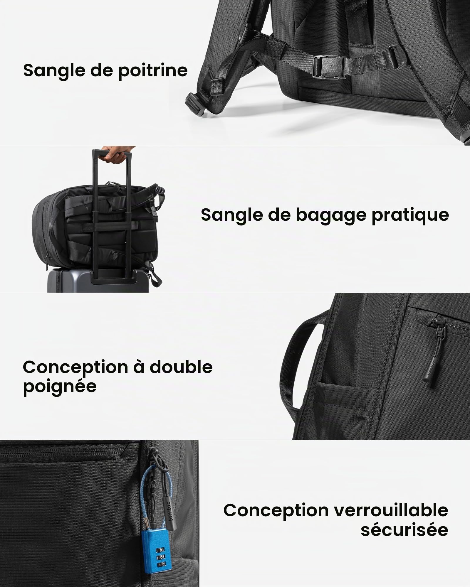 tomtoc Sac a Dos Ordinateur 32L, Sac à Dos pour PC Portable Business Travail Homme Femme pour 15,6-16 Pouces Notebook, TSA-Friendly Sac à Dos Voyage Imperméable, Idéal pour les Voyages d’Affaires