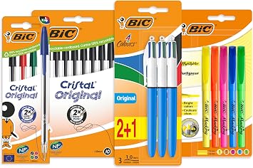 BIC Back to School Stationery Set - Assorted Colour Ballpoint Pens, Highlighters and Retractable 4 Colour Pen Multipack - 23 Piece Bundle