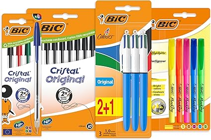 Set Cancelleria BIC - 10 Penne Nere, 5 Evidenziatori, 4 Penne Colorate E 4 Colori A Scatto - Astuccio Scuola - Foto 6