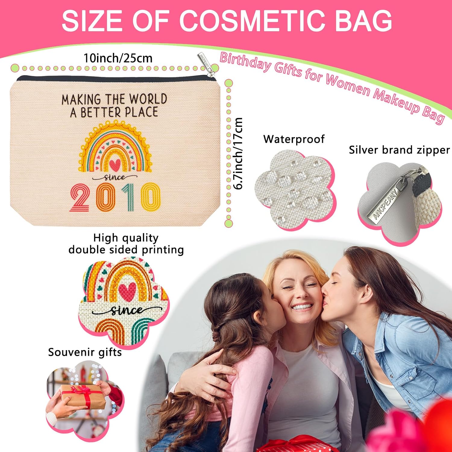 ancpeany Sweet 16 Party Decorations, Sweet 16 Gifts for Girls Makeup Bag, 16th Birthday Decorations for Girls, 16th Birthday Gifts for Girl, 2010 Sweet Sixteen Gifts for 16 Year Old Girl Cosmetic Bag