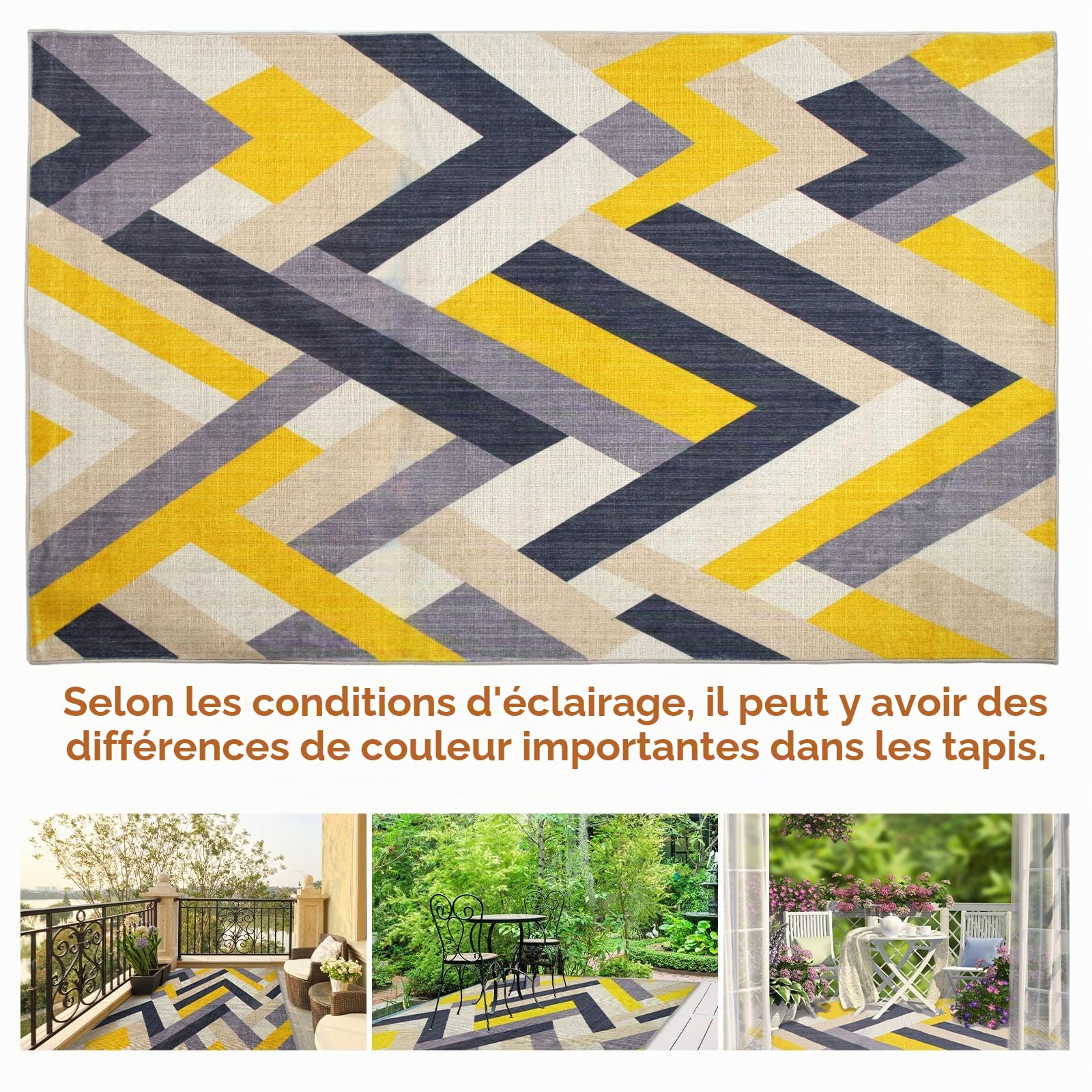 Betadistor Tapis de salon moderne à poils courts et antidérapants pour chambre à coucher, couloir, 120 x 160 cm, jaune et gris, 303-05120