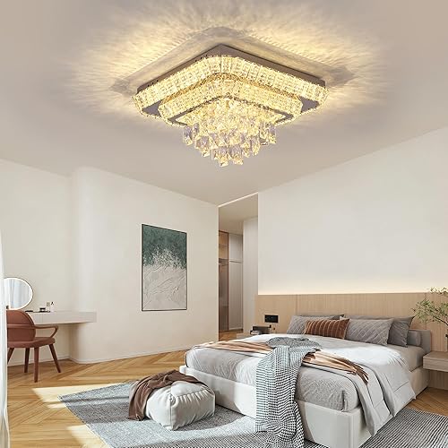 Miniatura 8 de COCOSTAR Candelabros de cristal, lámpara LED moderna de lujo, lámpara de techo Suqare de 25 pulgadas, lámpara de techo para comedor, sala de estar,