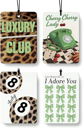 Miniatura 24 de Ambientador de coche con estampado retro de guepardo, 4 piezas, estampado de leopardo, 8 bolas de la suerte, ambientador colgante para el hogar,