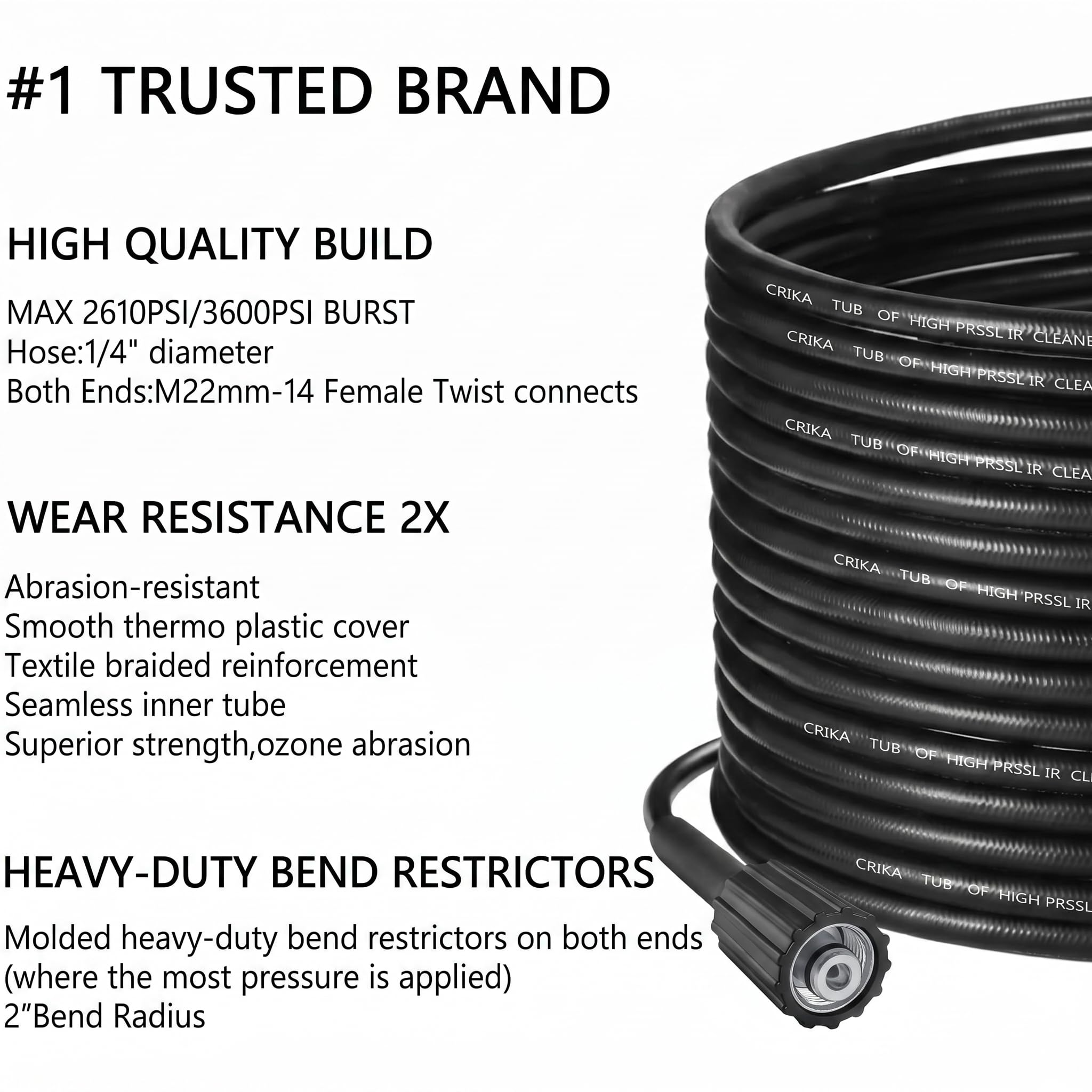 YUET 15M Tuyau de Rechange d'extension pour Nettoyeur Haute Pression, Flexible Tuyaux avec M22 Fileté Mâle Remplacement Connecteur pour Karcher Standard M22-14 Connexion