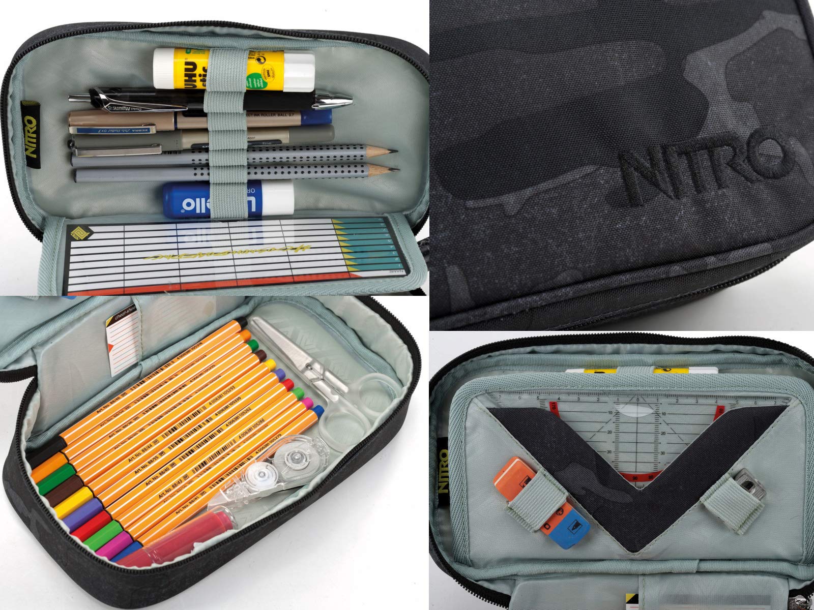 Nitro Pencil Case XL Inkl. Geo Dreieick & Stundenplan, Federmäppchen, Schlampermäppchen, Faulenzer Box, Federmappe, Stifte Etui
