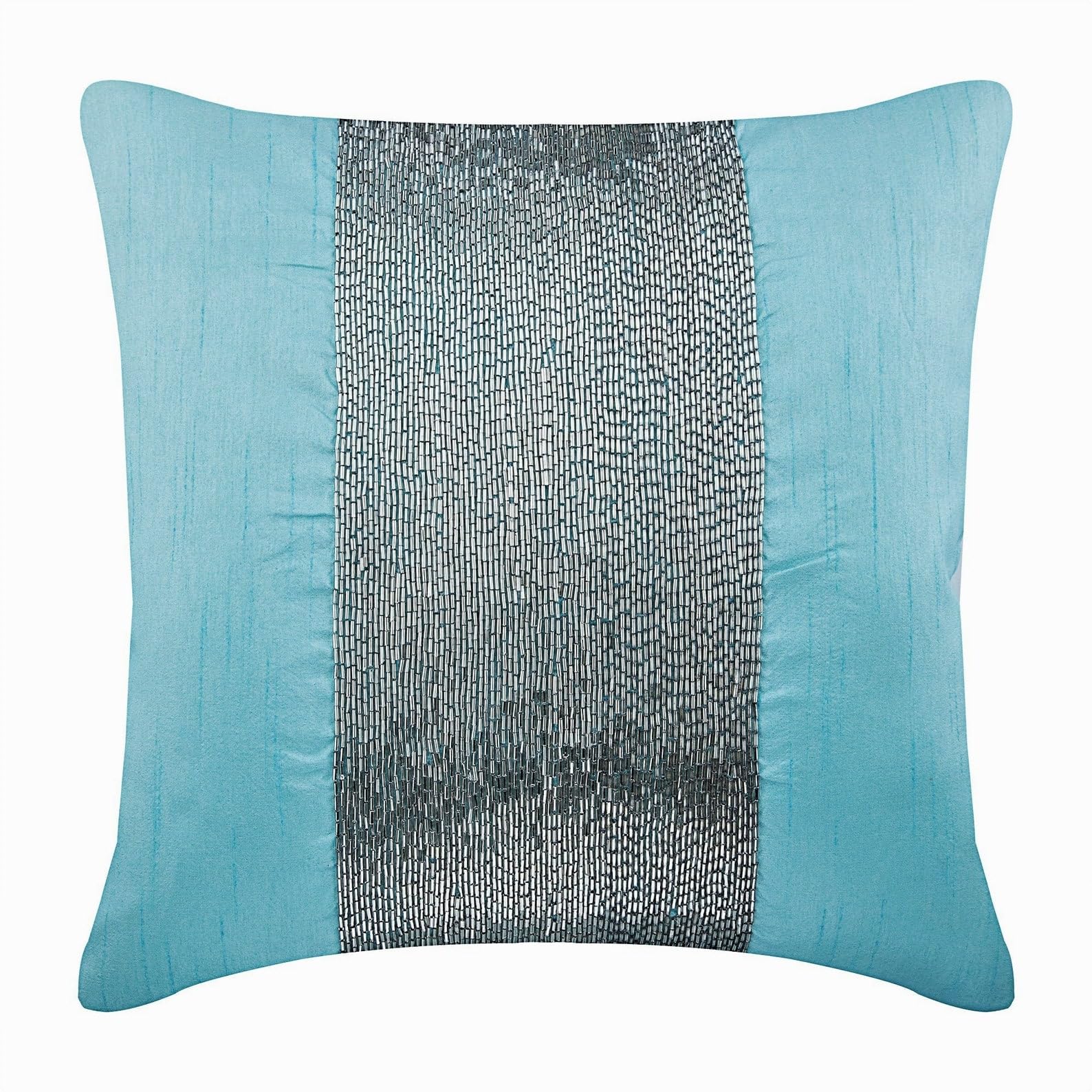 The HomeCentric Blue Cushions Cover, Metallic Beaded Sparkly Glitter Cushions Cover, 35x35 cm (14x14 inch) Cushion Covers, Square Silk Cushion Covers, Modern Cushions Cover - Aqua Center โ image 1