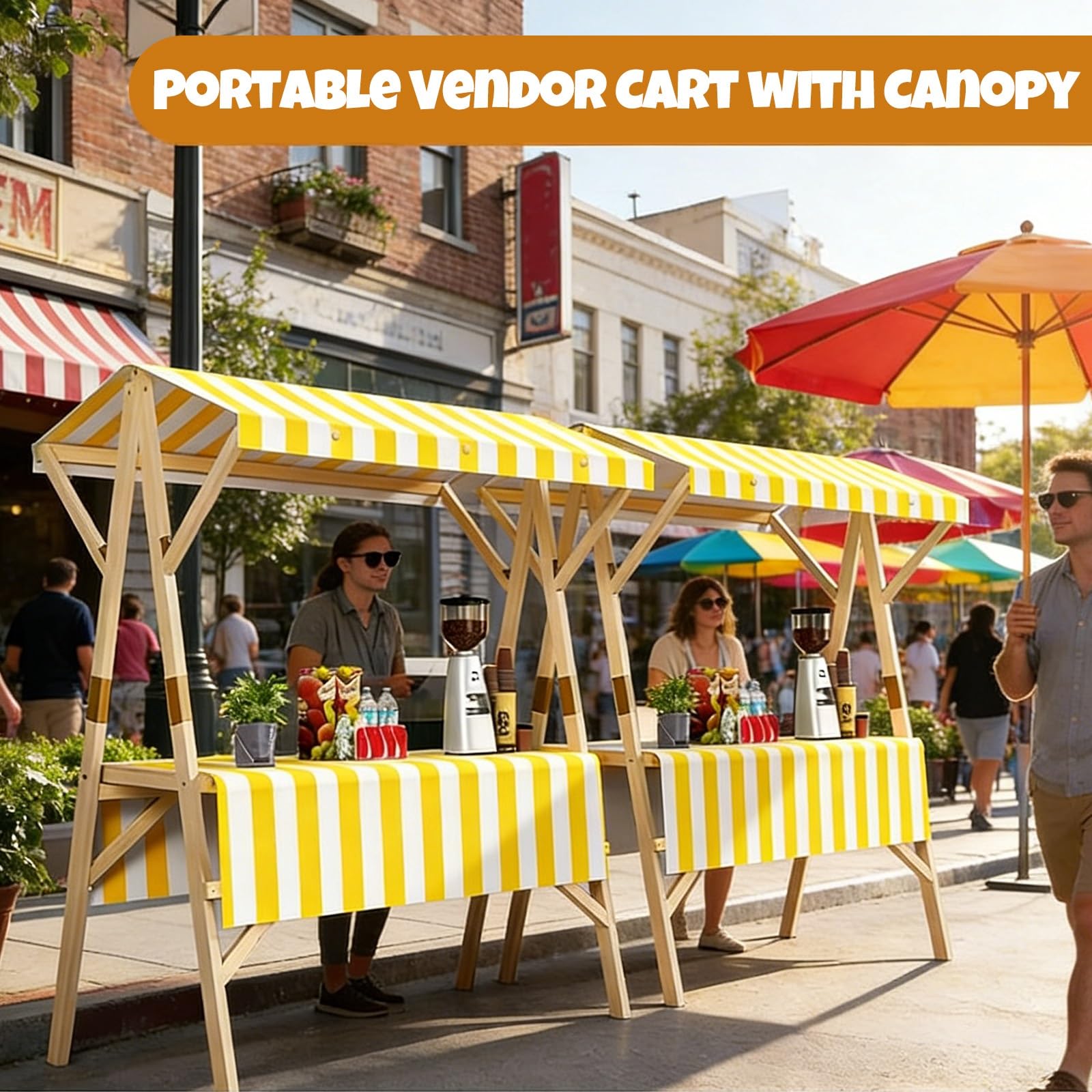 Carrito portátil para vendedores ambulantes con toldo, Soporte de exhibición Comercial para mercados de Agricultores, Comida callejera y Eventos.