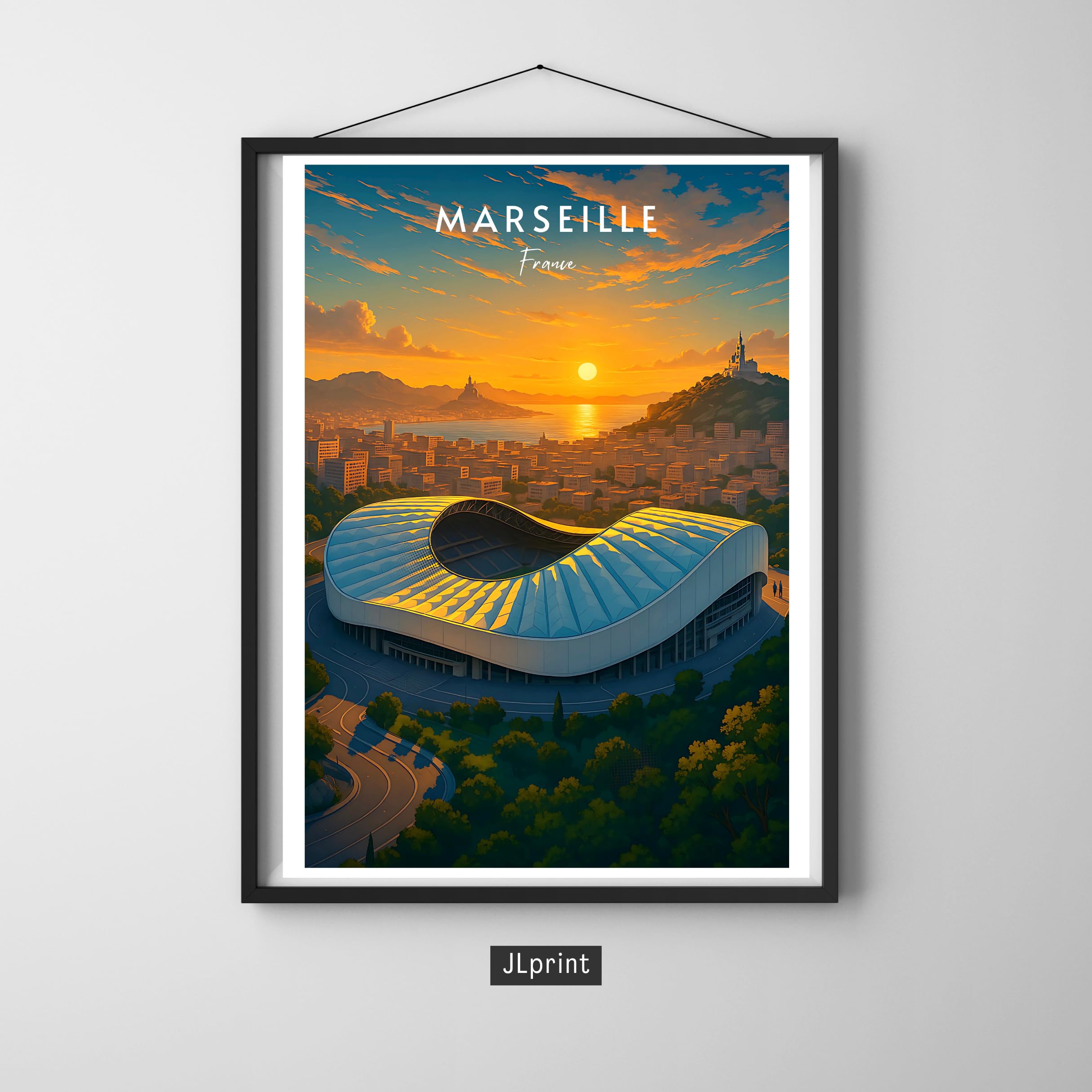 Générique Affiche murale deco - sport - Marseille, velodrome, football - art moderne, cadeau, poster, impression, illustration - JLprint (A1-59,4 x 84 cm)