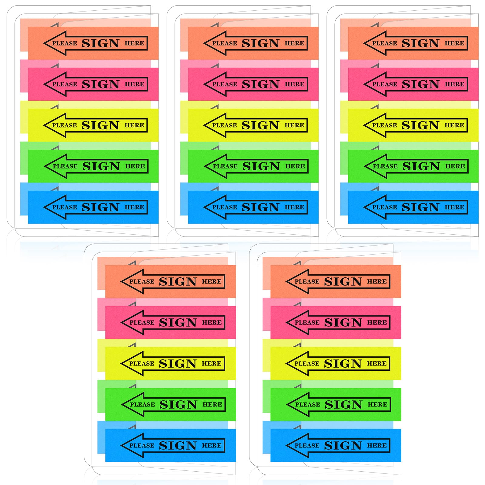 1000 PCS/10 Pack Sign Here Tabs, Please Sign Here Stickers Sign Here Message Flags 5 Colors with Arrow Flags Sticky Notes Easy to Post for Office School Notary Books Paper